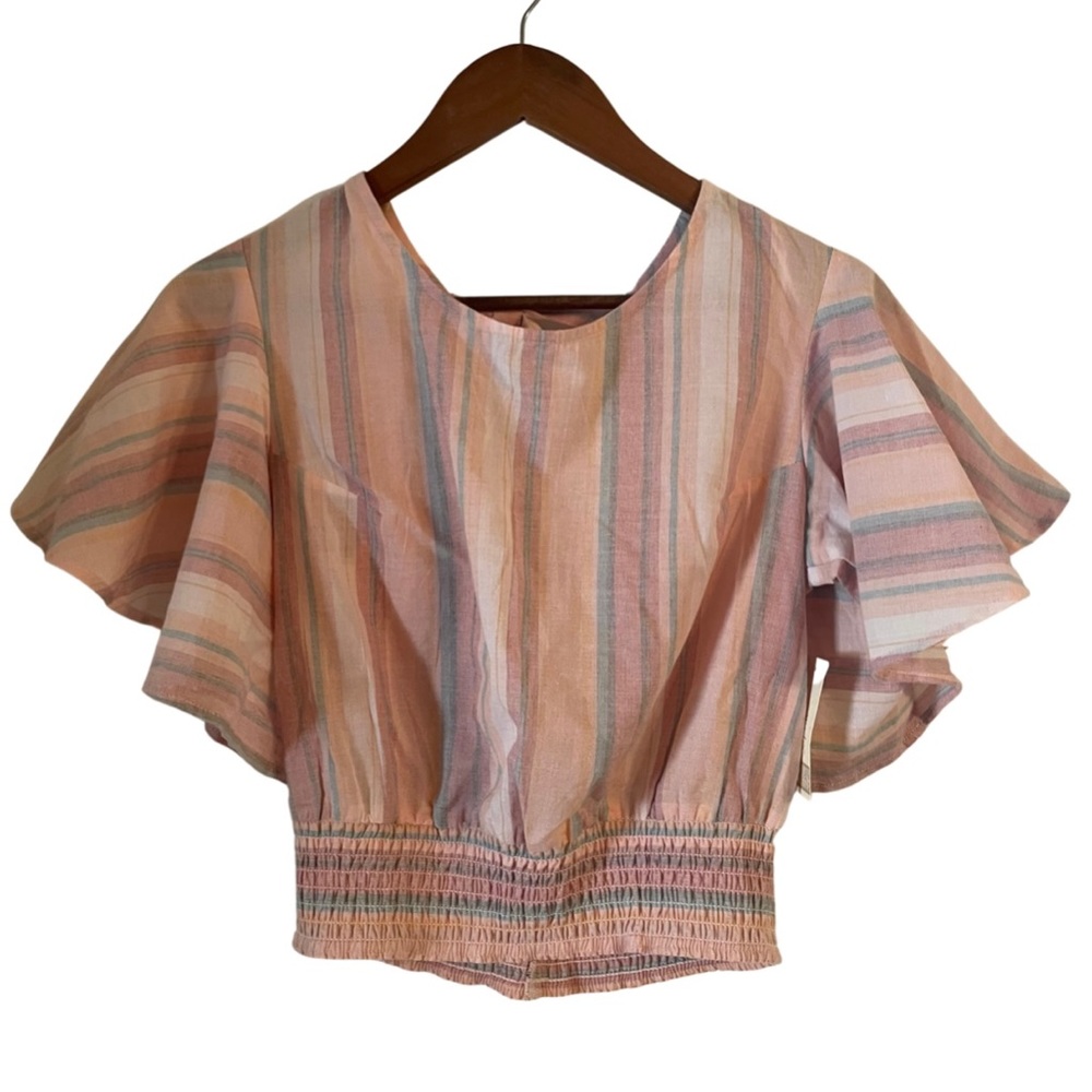 JAPNA Cropped Lightweight Striped Tie Back Flowy Sleeve Top Size Medium